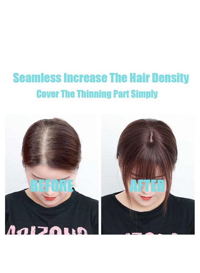 LesafeV Middle Part Silk Part Base Human Hair Topper 7x10cm Forehead Straight Clip in Hairpiece with Wispy Fringe 20cm Off Black - Image 5