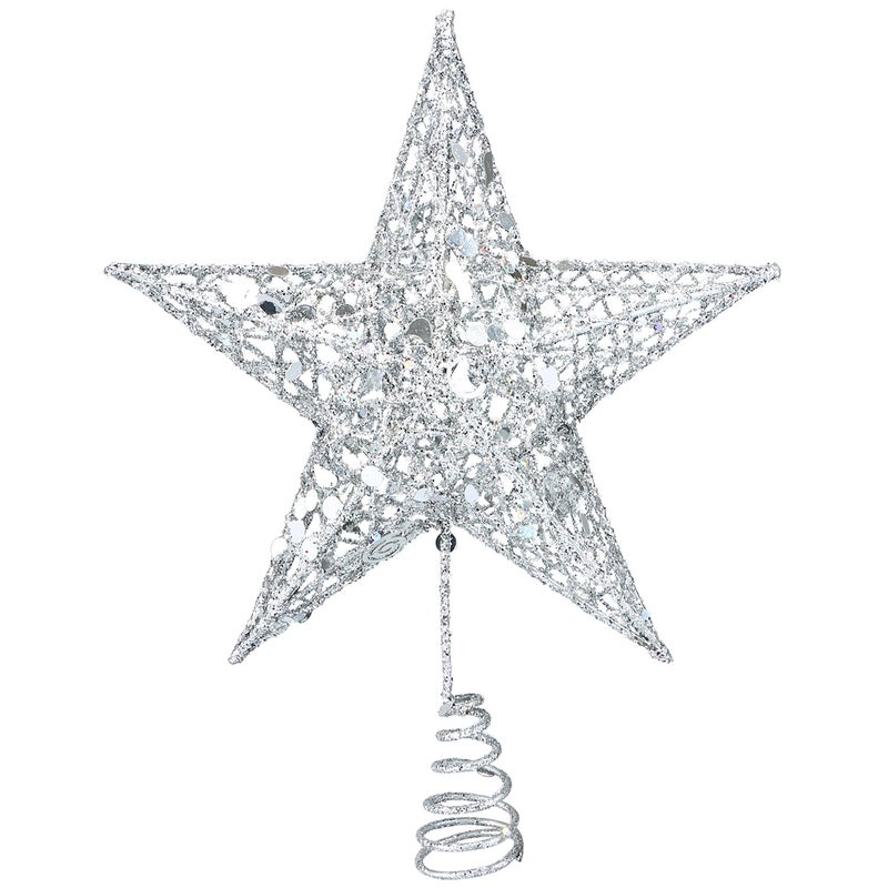 Resinta 8 Inch Metal Glittered Christmas Tree Topper Hallow Wire Star Topper for Christmas Tree Ornament Silver - Image 2