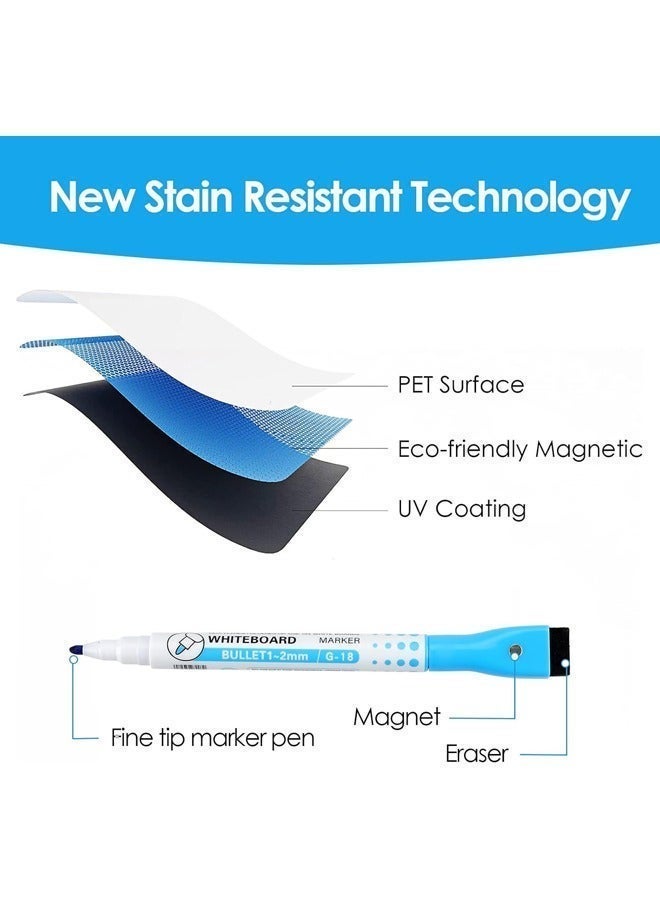 لوحة بيضاء مغناطيسية متعددة الاستخدامات وقابلة للمسح، مقاس A4، مزودة بـ 6 أقلام وممسحة للوحات البيضاء، بزوايا مستديرة ومزودة بمغناطيس للتثبيت، مناسبة لقوائم التسوق على الثلاجة، ولوحات المعلومات الدراسية، ولوحات الإعلانات المكتبية، الحجم: 12 بوصة × 8 بوصة (30 × 21 سم) - Image 4