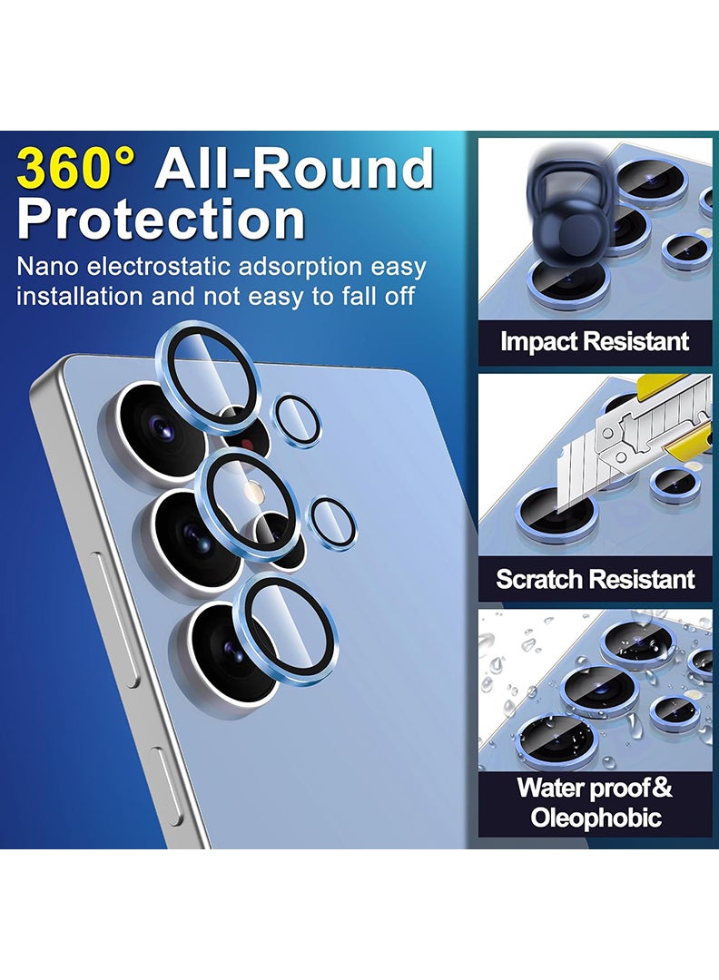 Theodor Samsung Galaxy S25 Ultra 5 Pcs Camera Lens Protector With 9H Tempered HD Glass Camera Cover Anti Scratch Aluminum Alloy Camera Ring, Blue - Image 3