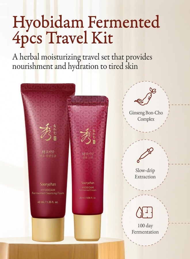 Sooryehan Hyobidam Fermented Travel Kit (Pack of 4) - Herbal korean skincare set with Toner, Emulsion, Cream & Cleansing Foam, featuring Baekhyodan™ & Silver Mushroom. for hydration & elasticity. - Image 2