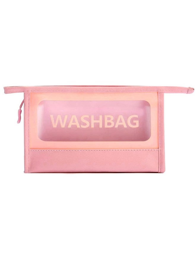Awestuffs Portable Lightweight Travel Cosmetic Bag Waterproof Washbag Makeup Organizer Toiletries Kit Zippered Pouch for Women and Men (Pink) - Image 1