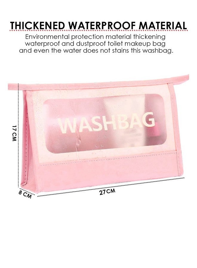 Awestuffs Portable Lightweight Travel Cosmetic Bag Waterproof Washbag Makeup Organizer Toiletries Kit Zippered Pouch for Women and Men (Pink) - Image 3
