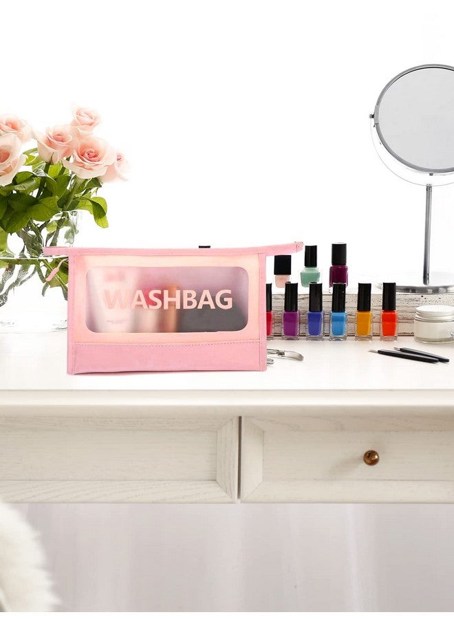 Awestuffs Portable Lightweight Travel Cosmetic Bag Waterproof Washbag Makeup Organizer Toiletries Kit Zippered Pouch for Women and Men (Pink) - Image 2