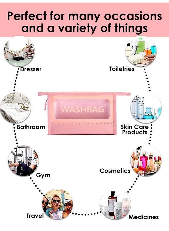 Awestuffs Portable Lightweight Travel Cosmetic Bag Waterproof Washbag Makeup Organizer Toiletries Kit Zippered Pouch for Women and Men (Pink) - Image 4