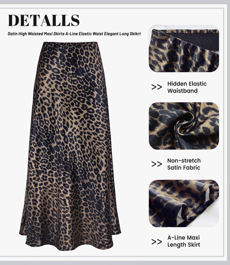 Teddify Women's Satin Maxi Skirt High Waisted Elastic Waistband Silk A-Line Casual Party Leopard Print Long Skirts for Women (Leopard Brown, Medium) - Image 5