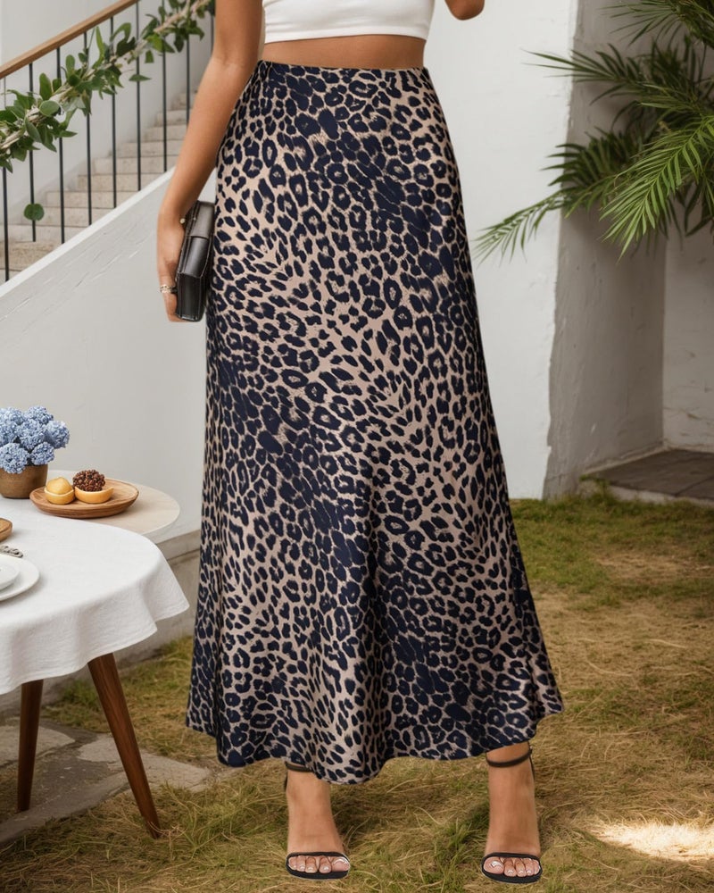 Teddify Women's Satin Maxi Skirt High Waisted Elastic Waistband Silk A-Line Casual Party Leopard Print Long Skirts for Women (Leopard Brown, Medium) - Image 2