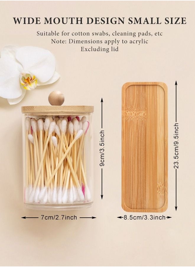 HomarKet 3 Pack Qtip Holder Dispenser with Bamboo Lids - 10 oz Clear Plastic Apothecary Jar Containers for Vanity Makeup Organizer Storage - Bathroom Accessories Set for Cotton Swab, Ball, Pads, Floss  - Image 5