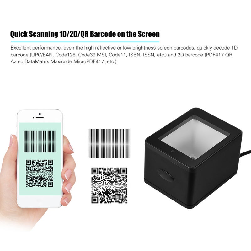 الماسح الضوئي للرموز الشريطية: واجهة USB سوداء تعمل بالتوصيل والتشغيل - تصميم عدسة بزاوية واسعة مع مستشعر صورة CMOS لأتمتة المكاتب، والمعدات الطبية، والتحقق من التذاكر الإلكترونية - Image 4