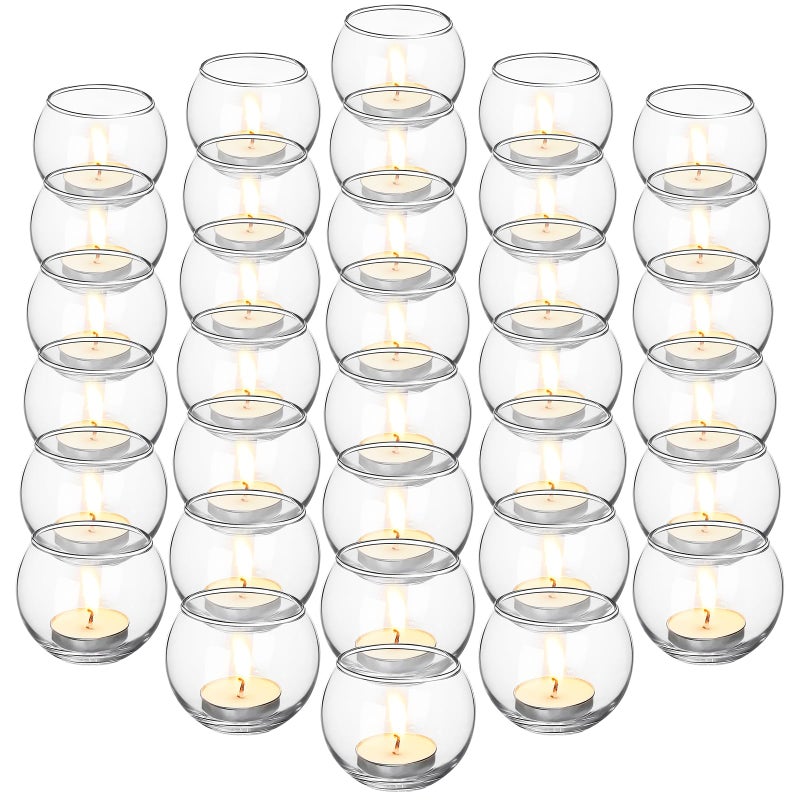 Uiifan 36 Pcs Clear Votive Candle Holder 1.97'' x 2.17'' Bulk Glass Tea Lights Round for Wedding Candle Jars Holder for Wedding Table Centerpiece Party Birthday Home Decoration - Image 1