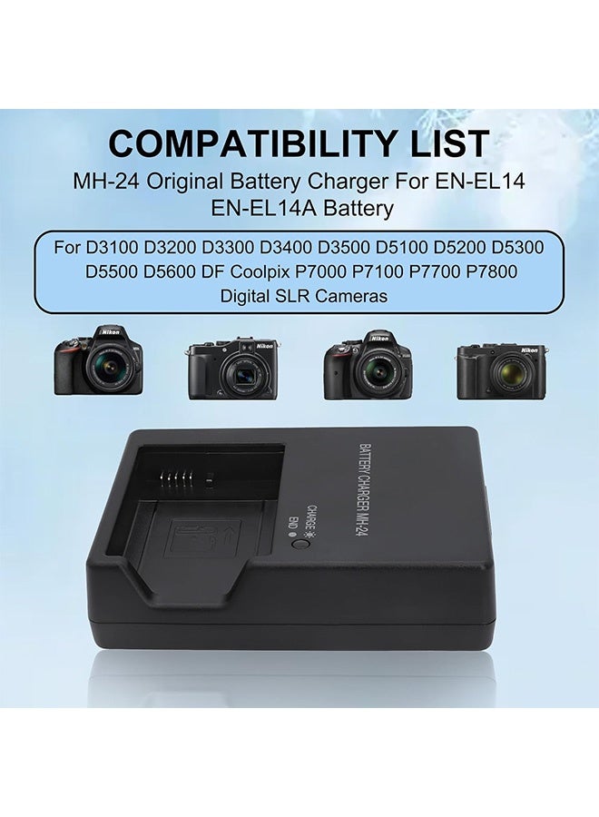Gecomo Camera Battery Charger, MH-24 Charger Compatible with Nikon P7100 P7000 D5100 D5200 D5300 D5500 D5600 Df D3100 D3200 D3300 Camera(Black) - Image 3