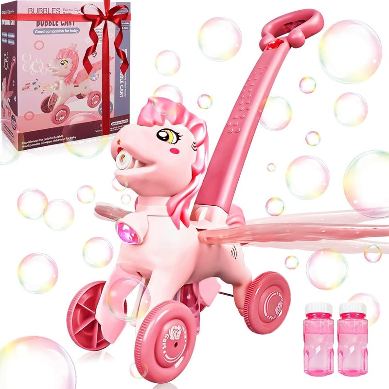 IGINOA Pink Bubble Machine Blower Maker Lawn Mower Walking Toy Christmas Basket Stuffers Outdoor Summer Girls Kids Toddler 1st Birthday Best Gift for 1 2 3 Year Old Unique Cute Valentines Day Unicorn Gifts - Image 2
