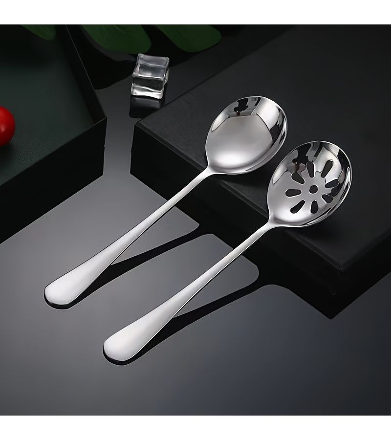 Golden 2 Pack 7.87 Inch Stainless Steel Soup Spoon And Strainer Set - Image 1