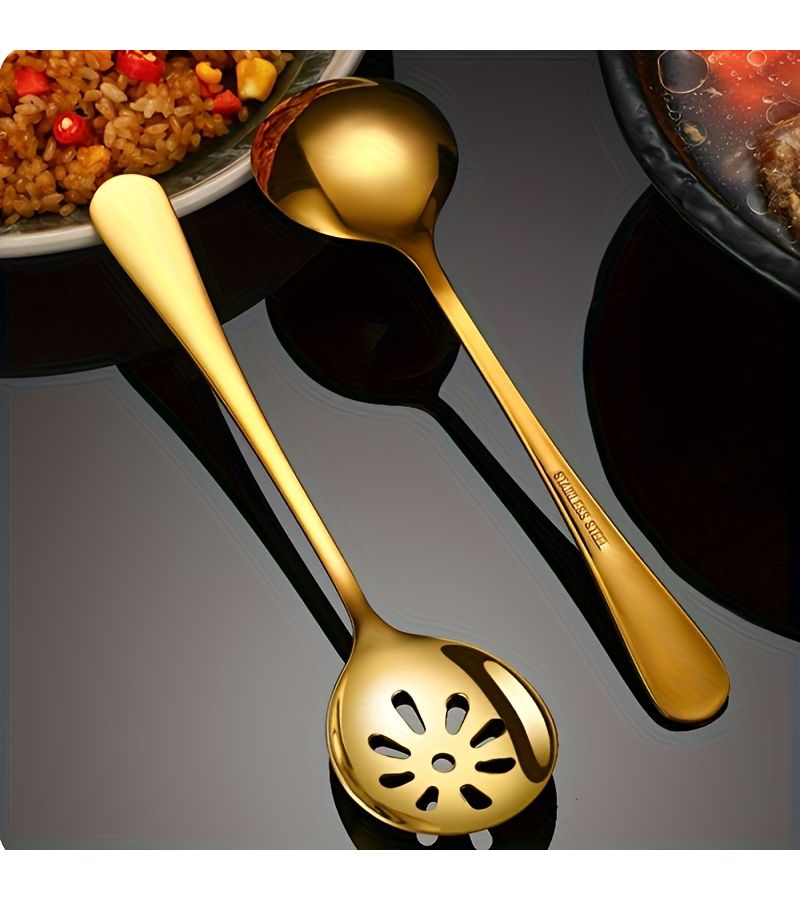 Golden 2 Pack 7.87 Inch Stainless Steel Soup Spoon And Strainer Set - Image 2