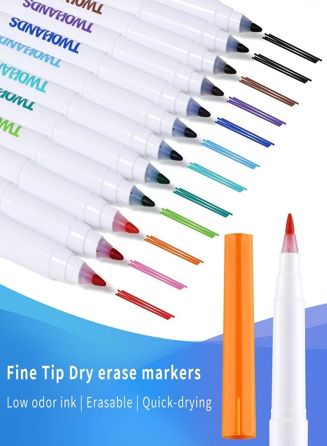 TWOHANDS Dry Erase Markers Ultra Fine Tip,0.7mm,Low Odor,Extra Fine Point,11 Assorted Colors,Whiteboard Markers for Office,Home,or Planning Whiteboard,12 Count,20529 - Image 2