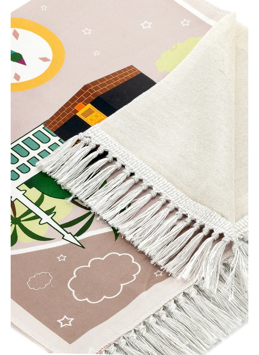 İhvan Online Digital Printed Children's Prayer Mat - Brown with Balloon Trim - 44 x 78 cm