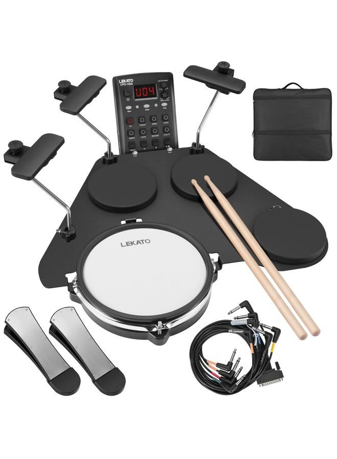 LEKATO CPD-1000 Electronic Drum Set with Quiet Mesh Pads, Portable Electric Drum Set, 220+ Sounds, USB MIDI, 2 Robust Footswitch, Sticks, Travel Bag - Image 1