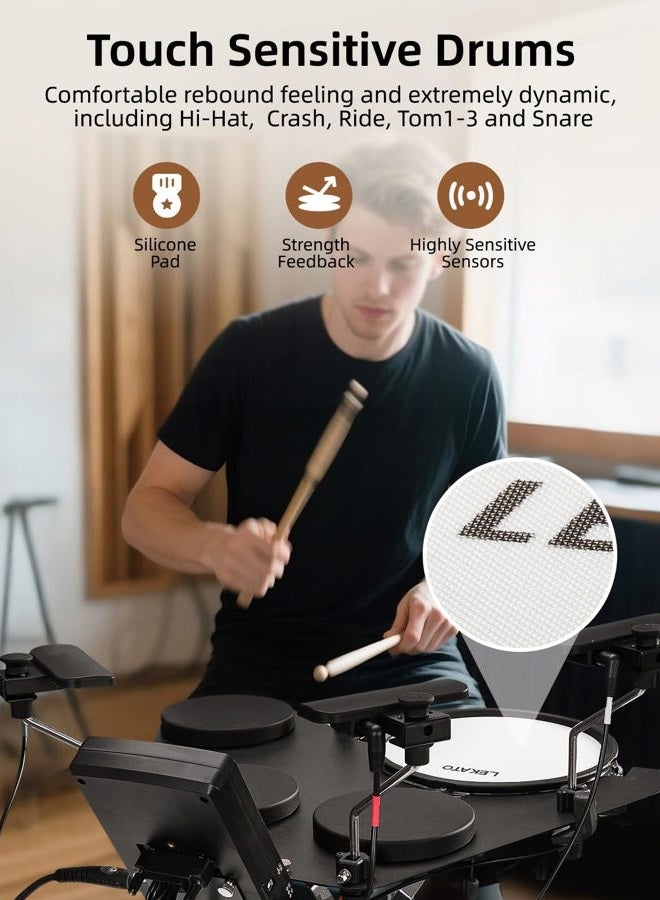 LEKATO CPD-1000 Electronic Drum Set with Quiet Mesh Pads, Portable Electric Drum Set, 220+ Sounds, USB MIDI, 2 Robust Footswitch, Sticks, Travel Bag - Image 2