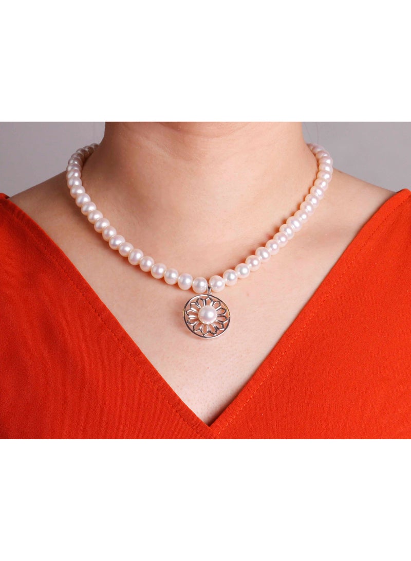 MIKURA Necklace 1st 42Cm, Freshwater Pearls, A Quality, White Color, 9.5-7.0MM, 18KW - Image 3