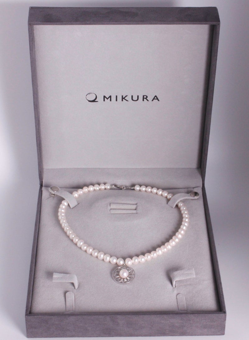 MIKURA Necklace 1st 42Cm, Freshwater Pearls, A Quality, White Color, 9.5-7.0MM, 18KW - Image 2