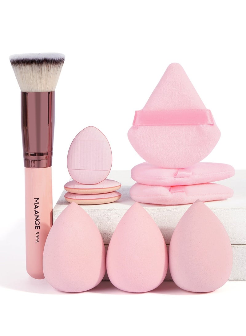 MAANGE 10Pcs Makeup Tool Set, Foundation Makeup Brush, Makeup Sponge and Makeup Egg, Travel Makeup Brush, Portable Foundation Brush with Cover Perfect for Blending Liquid, Cream or Powder Cosmetics - Image 1