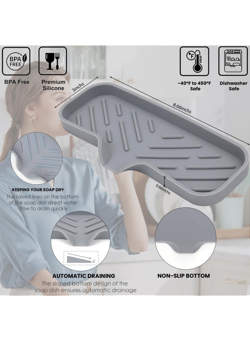 Silicone Bathroom Soap Dishes, Sponge Holder for Kitchen Sink, Shower Soap Holder with Drain, Soap Dispenser Tray, Soap Dish for Bottle, Cup, Sink or Counter Organizer - Gray - Image 3