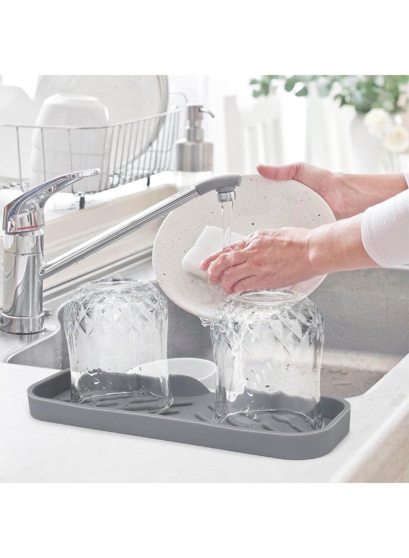Silicone Bathroom Soap Dishes, Sponge Holder for Kitchen Sink, Shower Soap Holder with Drain, Soap Dispenser Tray, Soap Dish for Bottle, Cup, Sink or Counter Organizer - Gray - Image 2
