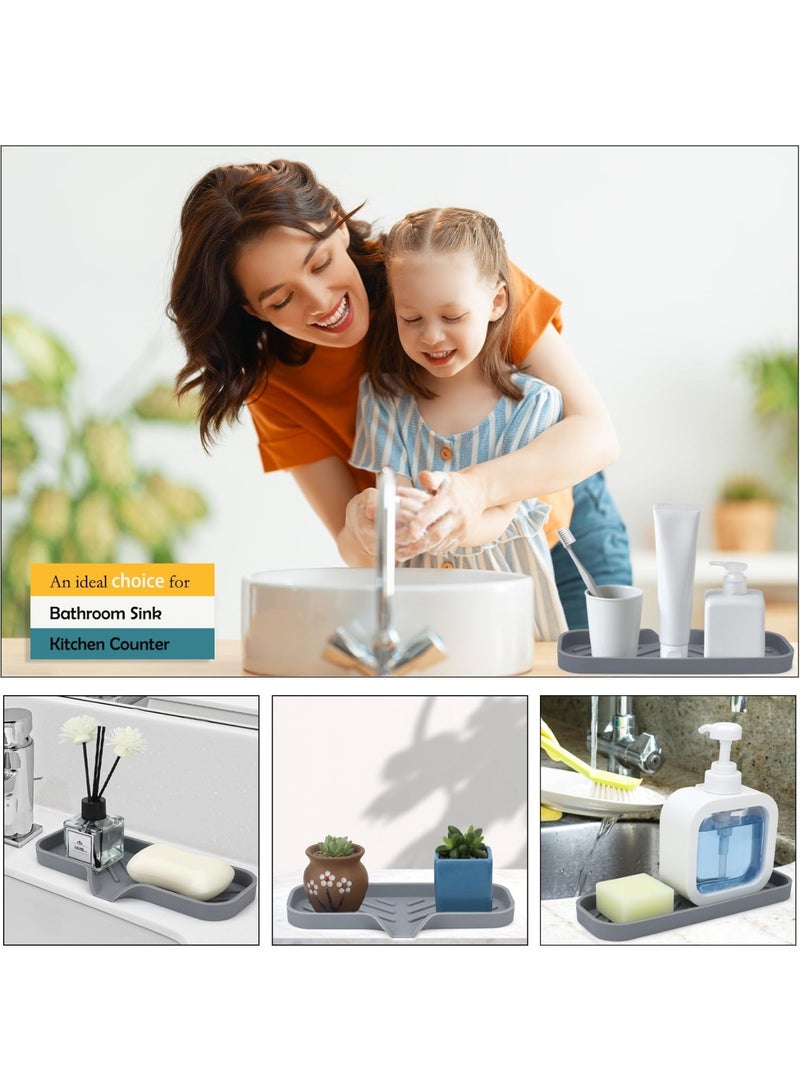 Silicone Bathroom Soap Dishes, Sponge Holder for Kitchen Sink, Shower Soap Holder with Drain, Soap Dispenser Tray, Soap Dish for Bottle, Cup, Sink or Counter Organizer - Gray - Image 4