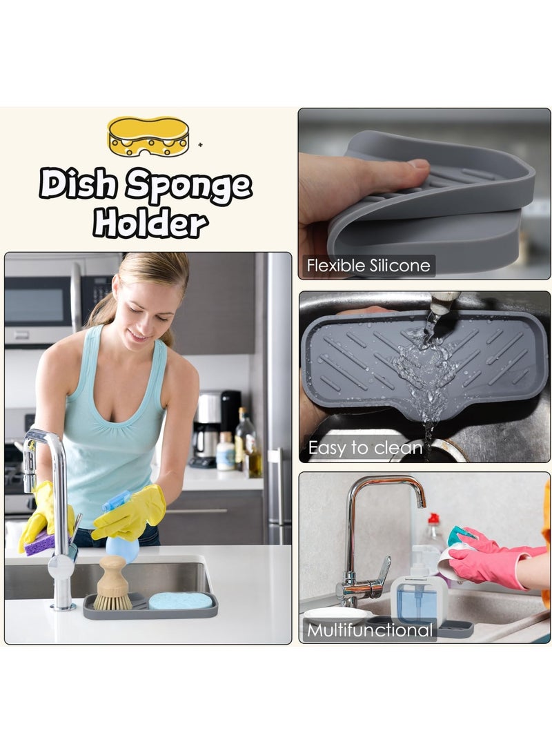 Silicone Bathroom Soap Dishes, Sponge Holder for Kitchen Sink, Shower Soap Holder with Drain, Soap Dispenser Tray, Soap Dish for Bottle, Cup, Sink or Counter Organizer - Gray - Image 5