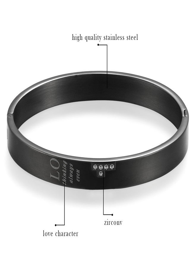 Cupimatch 2pcs Couple Bracelets, Stainless Steel Loving Bangle Bracelet with Engraved Love for Lover Women Mens for Mothers Day - Image 3