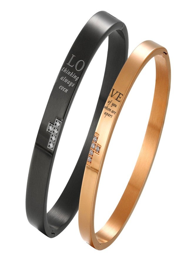 Cupimatch 2pcs Couple Bracelets, Stainless Steel Loving Bangle Bracelet with Engraved Love for Lover Women Mens for Mothers Day - Image 1