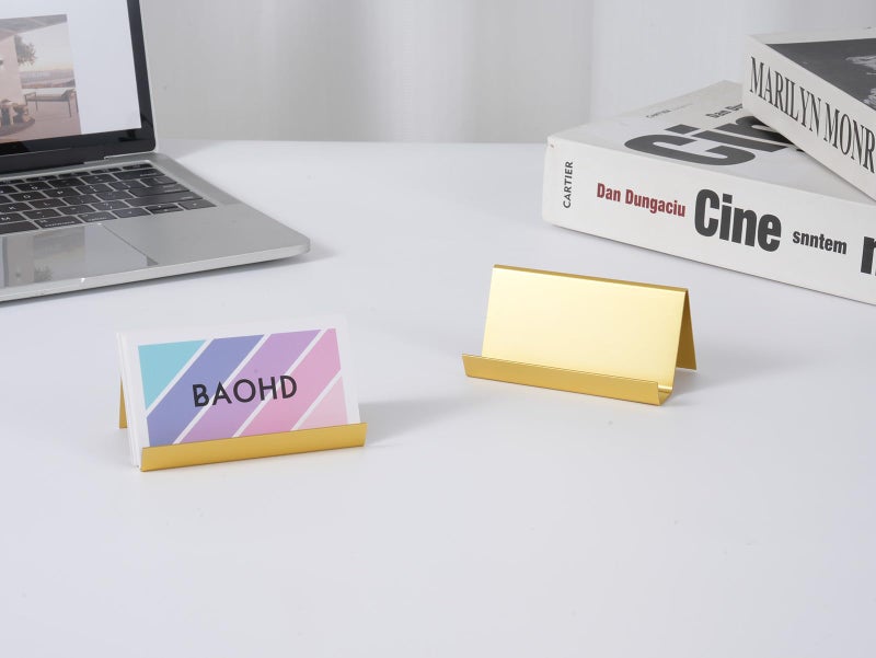 BAOHD Business Card Holder for Desk, Modern Metal Business Card Holder Display, Aluminum Desktop Business Card Organizer, Business Name Card Stands, 2 Pack, Gold - Image 5