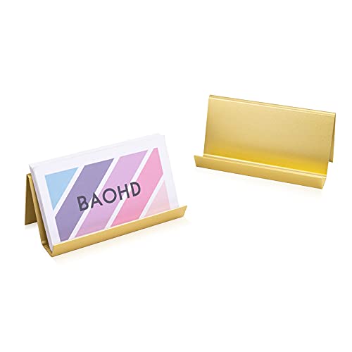 BAOHD Business Card Holder for Desk, Modern Metal Business Card Holder Display, Aluminum Desktop Business Card Organizer, Business Name Card Stands, 2 Pack, Gold - Image 1