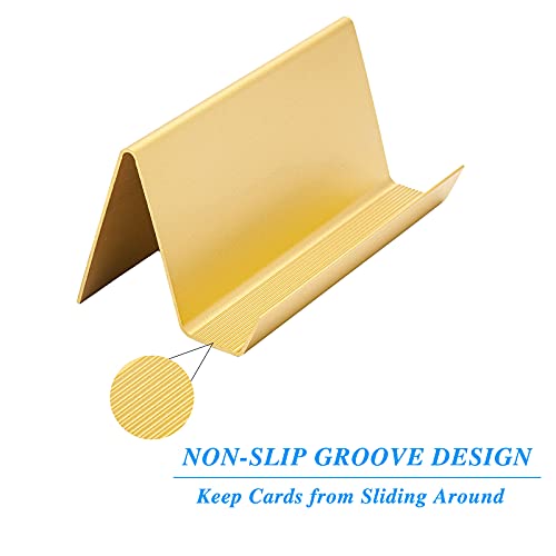 BAOHD Business Card Holder for Desk, Modern Metal Business Card Holder Display, Aluminum Desktop Business Card Organizer, Business Name Card Stands, 2 Pack, Gold - Image 3