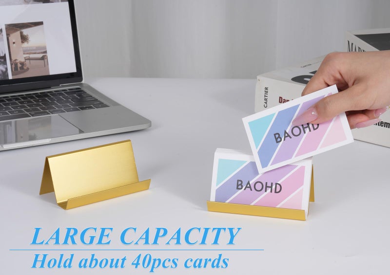 BAOHD Business Card Holder for Desk, Modern Metal Business Card Holder Display, Aluminum Desktop Business Card Organizer, Business Name Card Stands, 2 Pack, Gold - Image 4