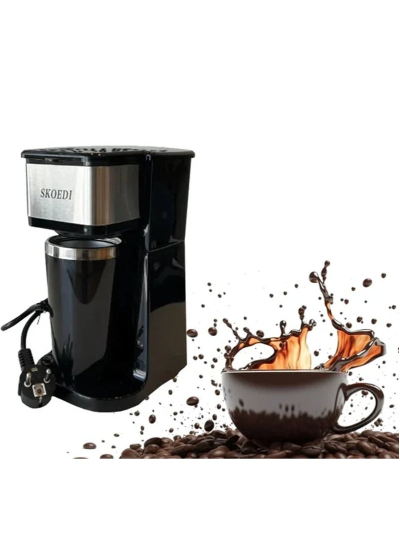 showkah Coffee Maker, Single Cup Ground Coffee Making Machine, Easy One Touch Operation with Filter Basket, SS Coffee Cup with Lid Instant Coffee Maker - Image 1