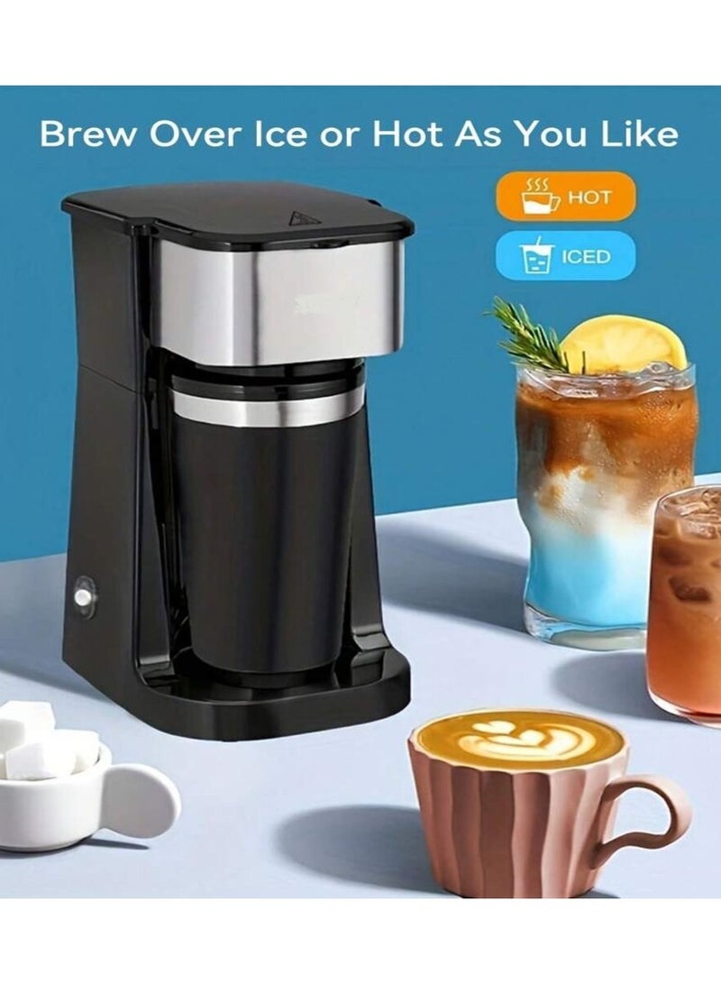 showkah Coffee Maker, Single Cup Ground Coffee Making Machine, Easy One Touch Operation with Filter Basket, SS Coffee Cup with Lid Instant Coffee Maker - Image 2