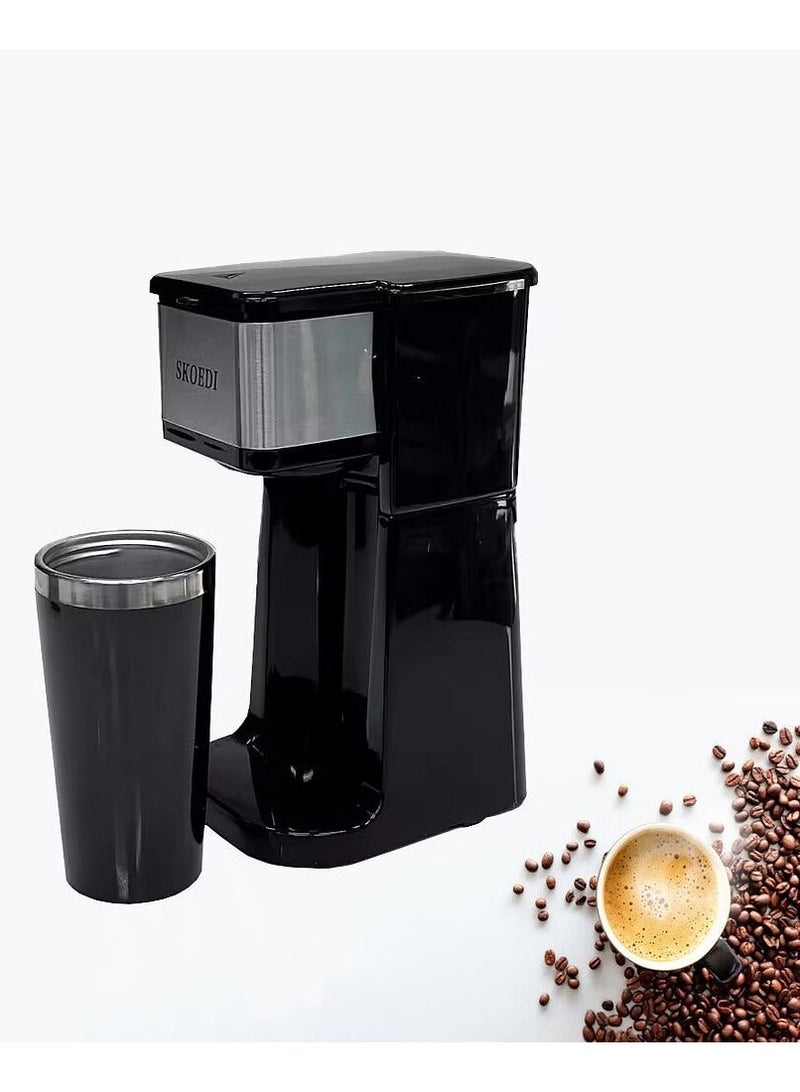 showkah Coffee Maker, Single Cup Ground Coffee Making Machine, Easy One Touch Operation with Filter Basket, SS Coffee Cup with Lid Instant Coffee Maker - Image 4