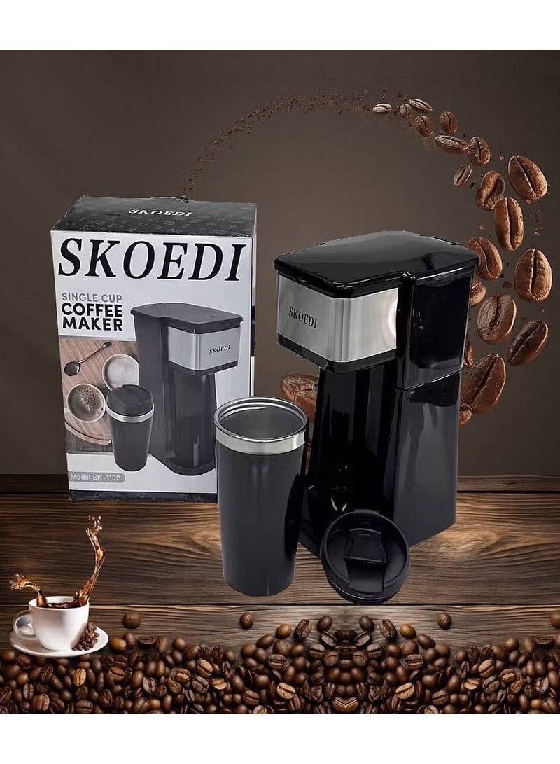 showkah Coffee Maker, Single Cup Ground Coffee Making Machine, Easy One Touch Operation with Filter Basket, SS Coffee Cup with Lid Instant Coffee Maker - Image 5