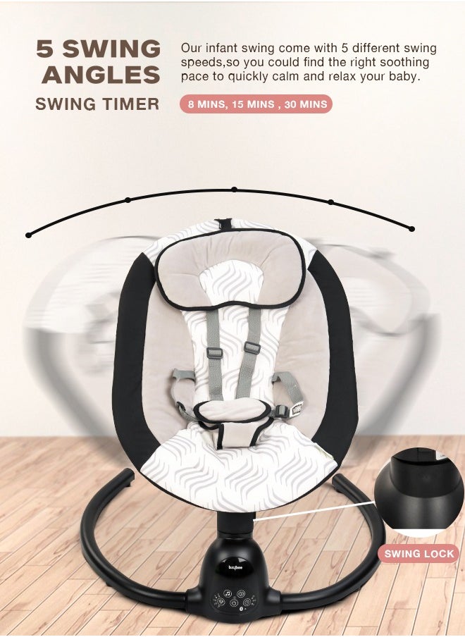 BAYBEE - Electric Baby Rocker with 5 Sway Speeds, Remote Control Music and Hanging Toys Multifunctional Soothing Vibrational Baby Resting Portable Automatic Baby Swing Cradle for Infant Babies Boy Girl Black - Image 1