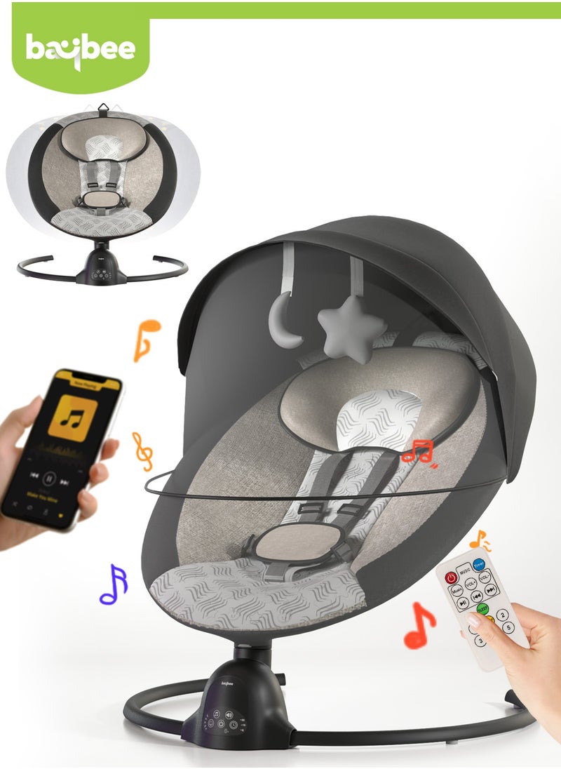BAYBEE - Electric Baby Rocker with 5 Sway Speeds, Remote Control Music and Hanging Toys Multifunctional Soothing Vibrational Baby Resting Portable Automatic Baby Swing Cradle for Infant Babies Boy Girl Black - Image 1