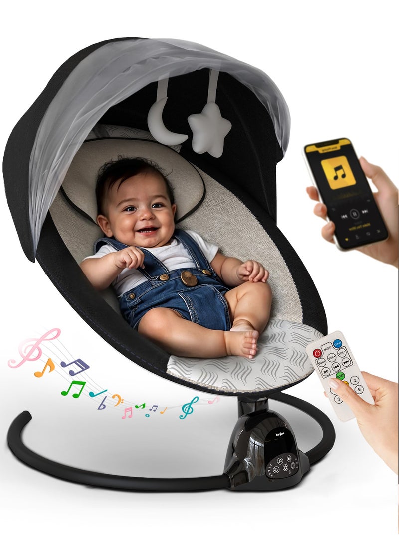 BAYBEE - Electric Baby Rocker with 5 Sway Speeds, Remote Control Music and Hanging Toys Multifunctional Soothing Vibrational Baby Resting Portable Automatic Baby Swing Cradle for Infant Babies Boy Girl Black - Image 1