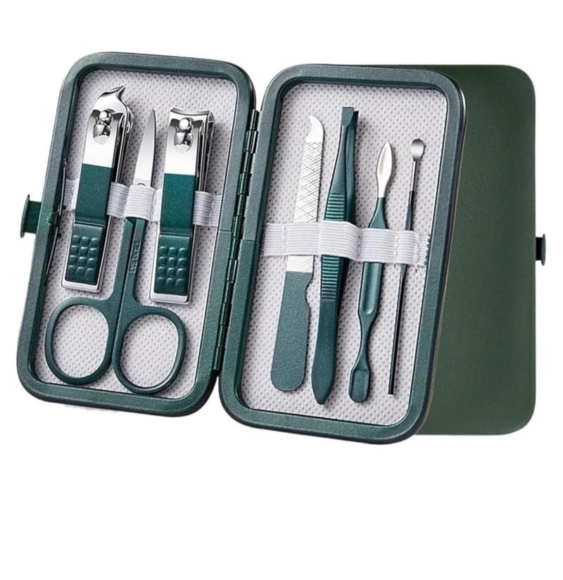 Divine Quest JN SUPPLIER 7Piece Manicure Set with Case Nail Clippers Scissors File Tweezers Green - Image 1