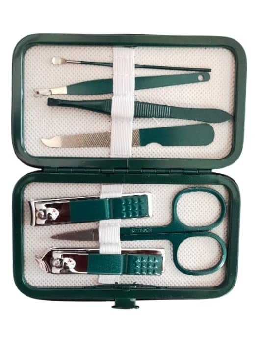 Divine Quest JN SUPPLIER 7Piece Manicure Set with Case Nail Clippers Scissors File Tweezers Green - Image 2