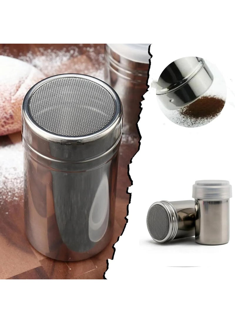 FINALITY finality Stainless Steel Powder Sugar Shaker with Mesh Lid Chocolate Coffee Sifter Sprinkler Dredgers for Coffee Cappuccino Latte CocoaCinnamon PowderIcing SugarChocolate Coffee 250 Ml Silver  - Image 1