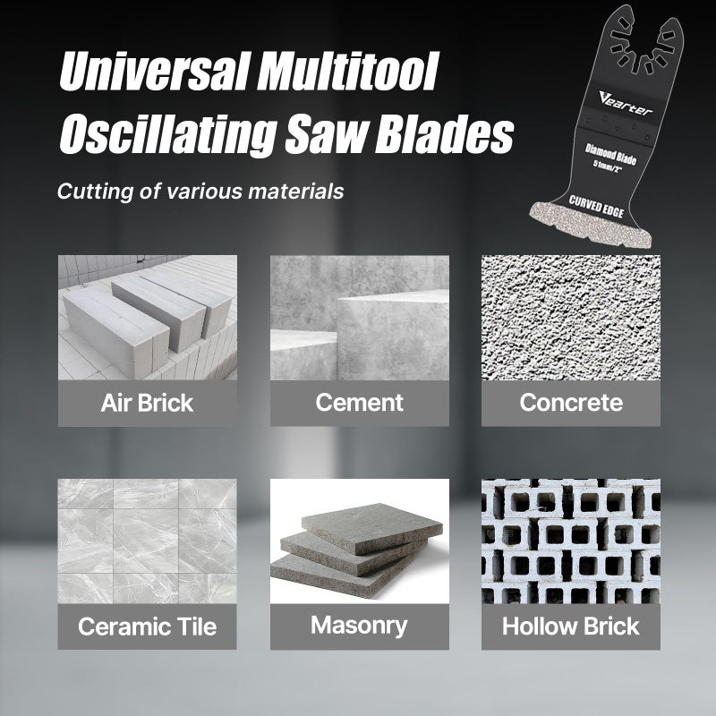 Vearter 5PCS Diamond Oscillating Saw Blades, Universal Multitool Blades for Grit Grout Removal, Quick Release Multi Tool Kit for Tile, Air Brick, Cement, Concrete, Masonry - Image 3