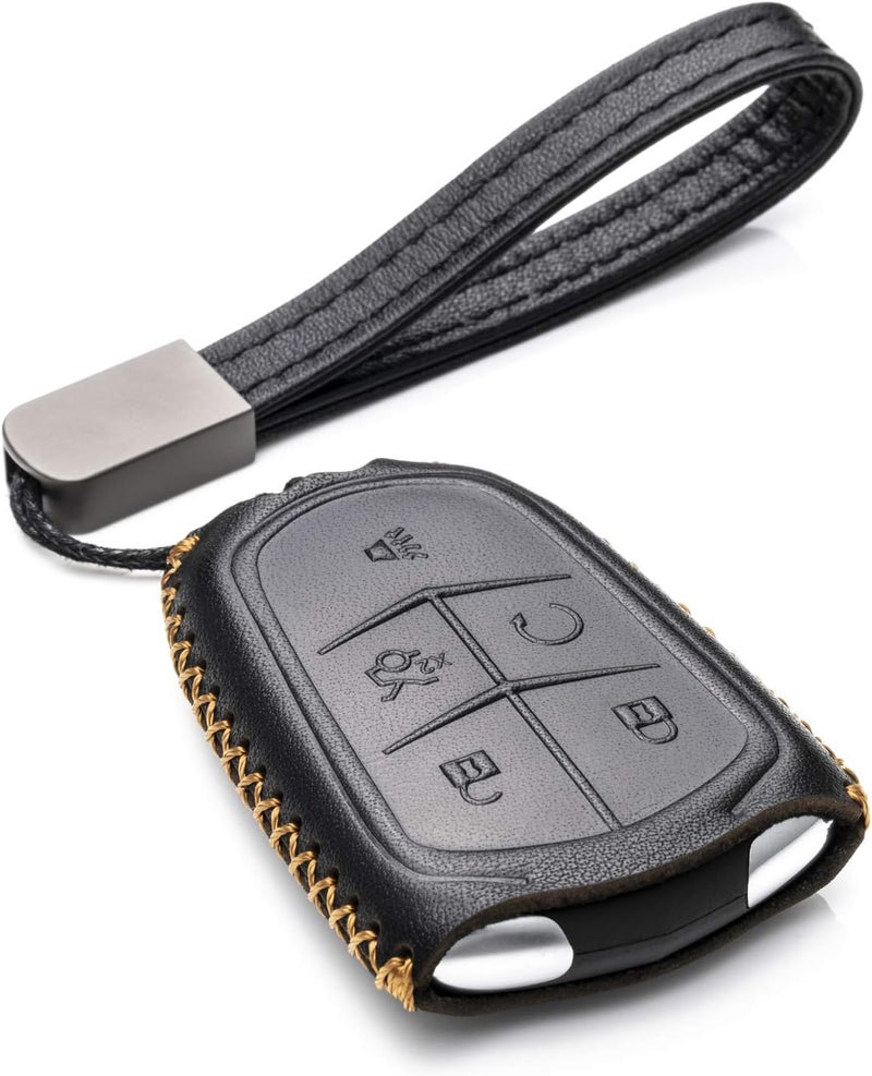 Vitodeco Genuine Leather Smart Key Fob Case Compatible for Cadillac XT4, Cadillac XT5, Cadillac XT6 2019 - 2023 (5-Button, Black) - Image 1