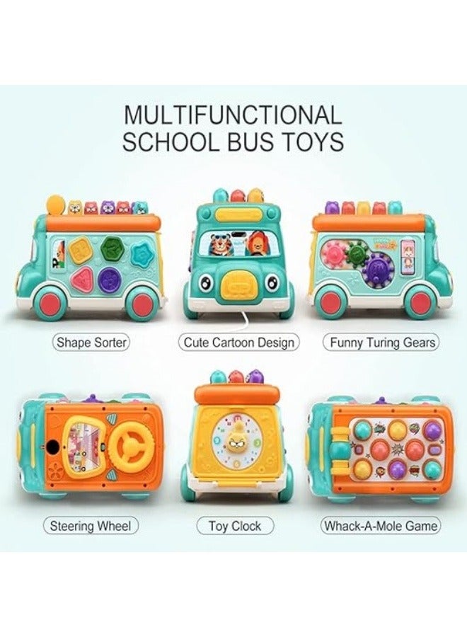 Push Pull Bus Toy, Baby Musical Learning Toys with Sound & Light, Whack-a-Mole Game, Shape Matching, Gear, Toy Clock, Activity Bus Toy Early Education Gift for Toddler Boys Girls - Image 5