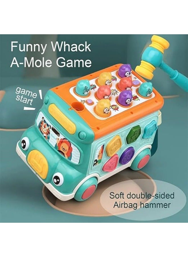Push Pull Bus Toy, Baby Musical Learning Toys with Sound & Light, Whack-a-Mole Game, Shape Matching, Gear, Toy Clock, Activity Bus Toy Early Education Gift for Toddler Boys Girls - Image 3