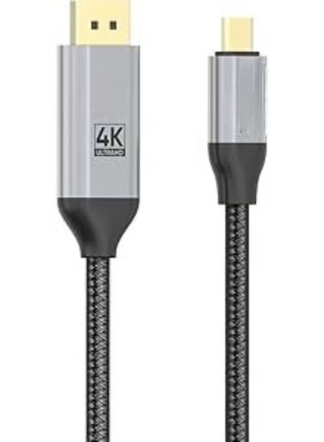 كابل USB-C إلى منفذ عرض عالي الدقة بطول 2 متر – يدعم 4K@60Hz، 2K@165Hz، 1080P@240Hz – سلك مضفر، نقل بيانات وشحن سريع USB 3.1 الجيل الثاني